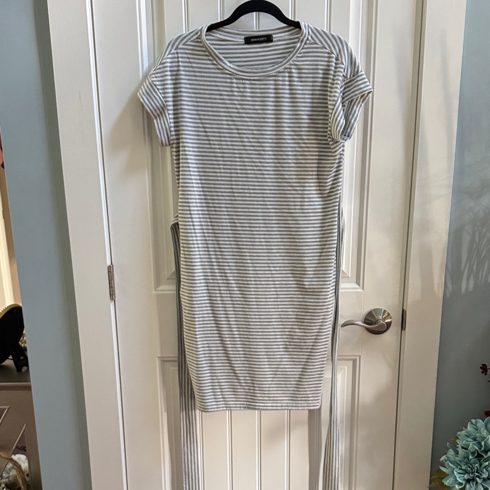 Striped Gray and White Dress